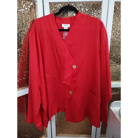 Women's Plus Red 100% Linen Blouse 2xl Neiman Marcus Exclusive - Picture 2 of 10